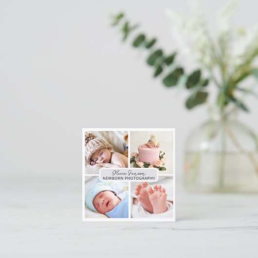Elegante Moderne foto Pasgeboren Fotograaf QR-code Vierkante Visitekaartje (Staand voorkant)