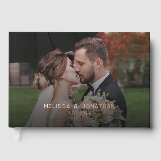 Elegante Moderne Foto Roos Gold Folie Wedding Gastenboek (Voorkant)