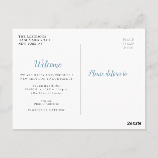 elegante moderne foto van geboorteaankondiging van briefkaart (Achterkant)