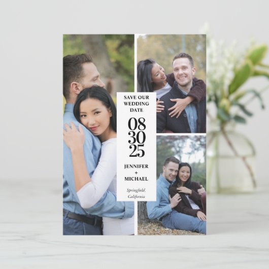 Elegante moderne fotocollage bewaar de datum save the date (Staand voorkant)