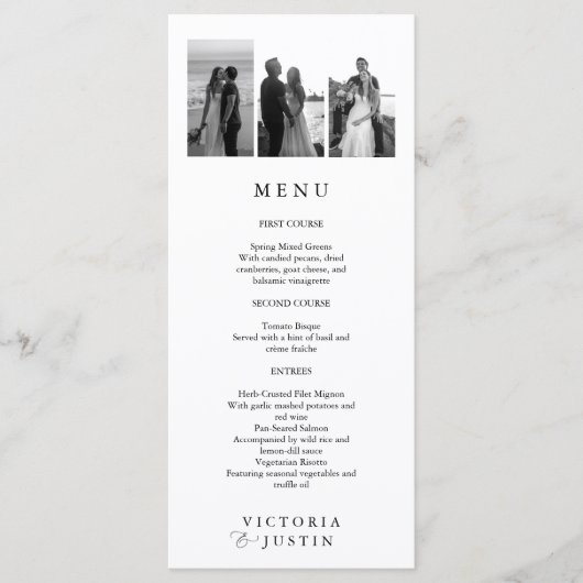 Elegante moderne fotocollage bruiloft menu (Voorkant)