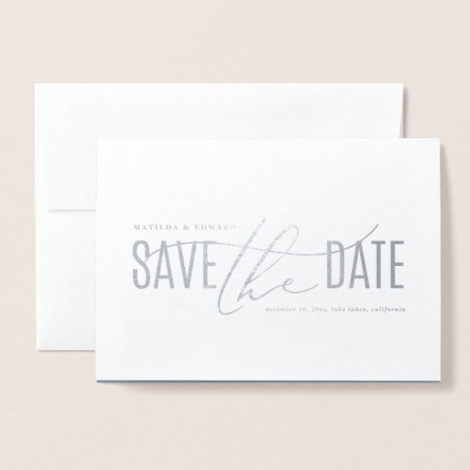 Elegante moderne foto's slaan de datum op folie kaarten (Voorkant met envelop)