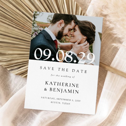 Elegante moderne fototrouwdag save the date
