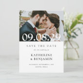 Elegante moderne fototrouwdag save the date (Staand voorkant)