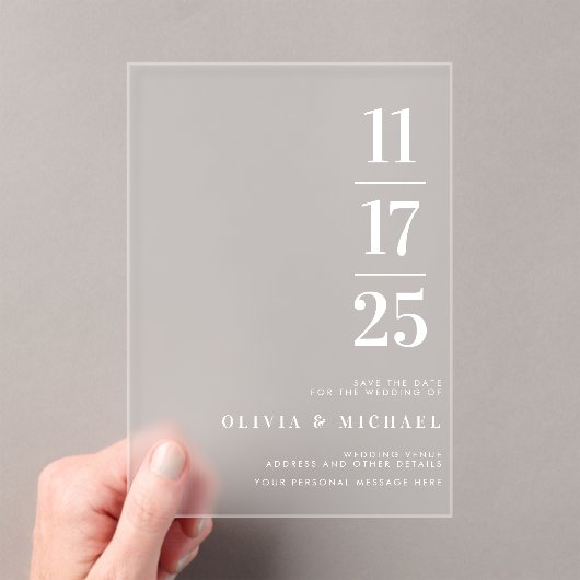 Elegante moderne Frosted Wedding Acryl Uitnodigingen (Insitu (Draagbaar))