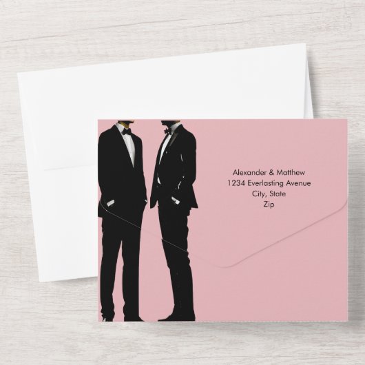 Elegante moderne gay Mannen bruiloft All In One Uitnodiging (Achterkant)