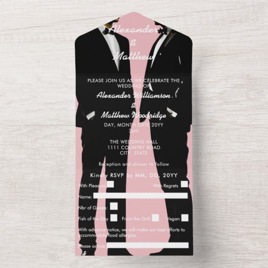 Elegante moderne gay Mannen bruiloft All In One Uitnodiging (Binnen)