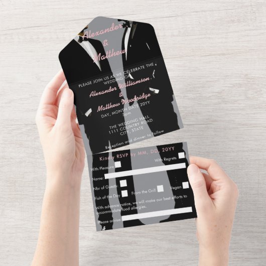 Elegante moderne gay Mannen bruiloft All In One Uitnodiging (Afscheurbaar)