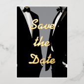 Elegante moderne gay Mannen bruiloft foto goud Folie Uitnodiging (Voorkant)