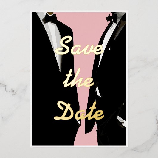 Elegante moderne gay Mannen bruiloft goud Folie Uitnodiging (Voorkant)