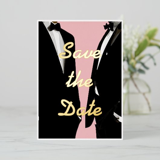 Elegante moderne gay Mannen bruiloft goud Folie Uitnodiging (Staand Voorkant)