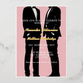 Elegante moderne gay Mannen bruiloft goud Folie Uitnodiging (Voorkant)