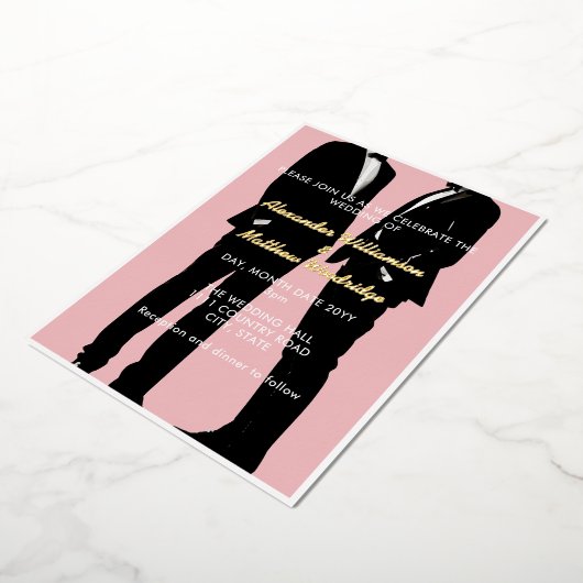 Elegante moderne gay Mannen bruiloft goud Folie Uitnodiging (Gedraaid)
