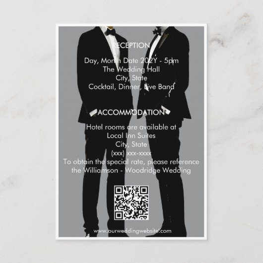 Elegante moderne gay Mannen bruiloft Informatiekaartje (Achterkant)