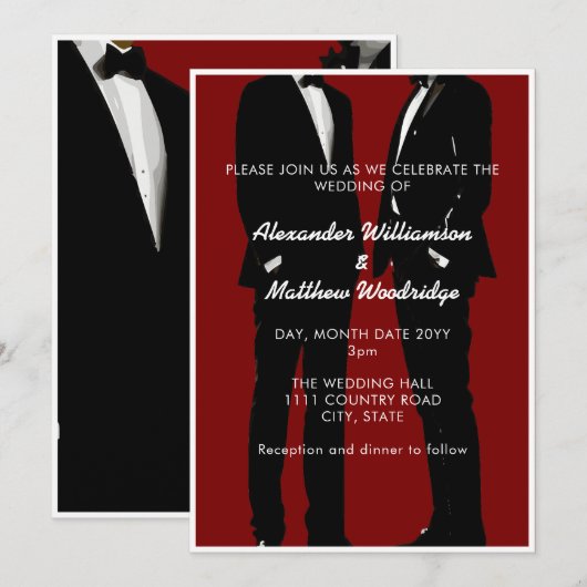 Elegante moderne gay Mannen bruiloft Kaart (Voorkant / Achterkant)
