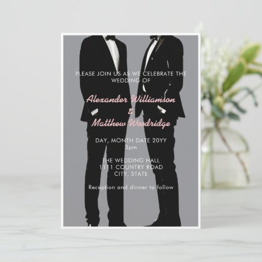 Elegante moderne gay Mannen bruiloft Kaart (Staand voorkant)