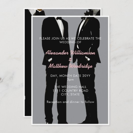 Elegante moderne gay Mannen bruiloft Kaart (Voorkant / Achterkant)