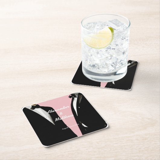 Elegante moderne gay Mannen bruiloft Kartonnen Onderzetters (Insitu)