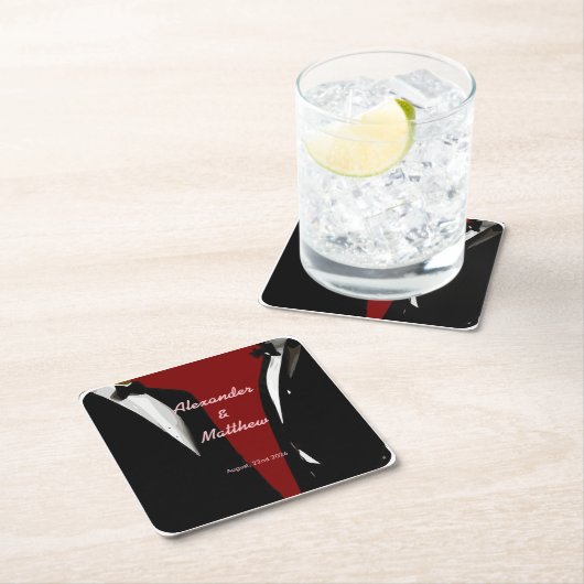 Elegante moderne gay Mannen bruiloft Kartonnen Onderzetters (Insitu)