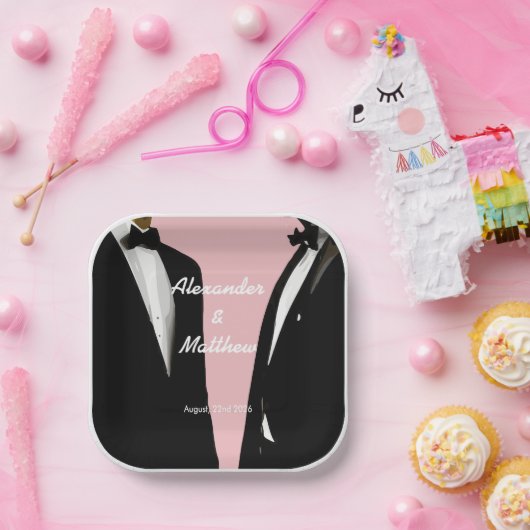 Elegante moderne gay Mannen bruiloft Papieren Bordje (Feest)