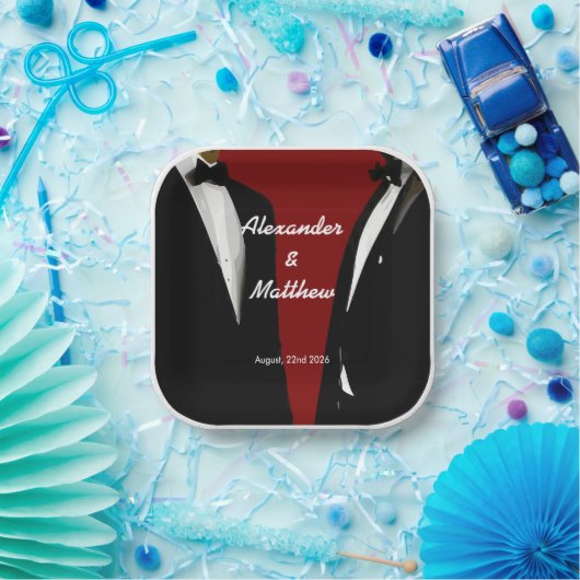 Elegante moderne gay Mannen bruiloft Papieren Bordje (Feest)