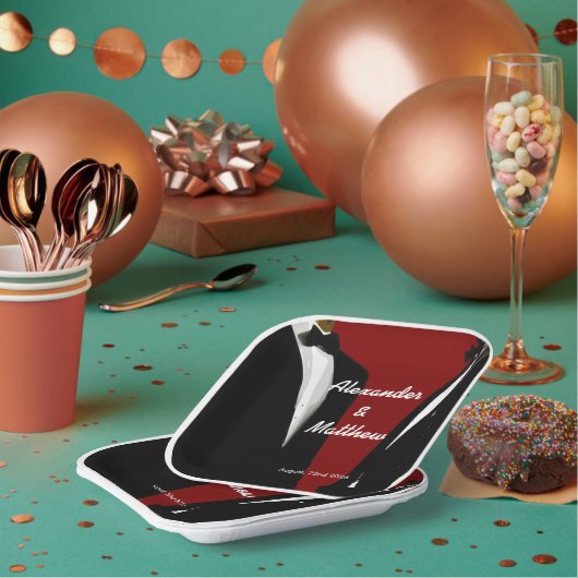 Elegante moderne gay Mannen bruiloft Papieren Bordje (Multi)