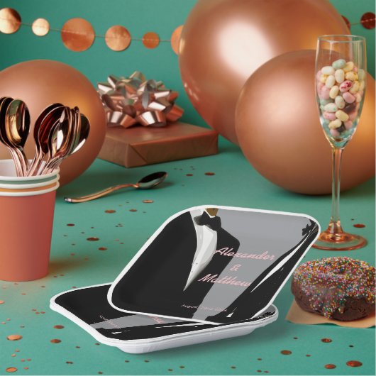 Elegante moderne gay Mannen bruiloft Papieren Bordje (Multi)