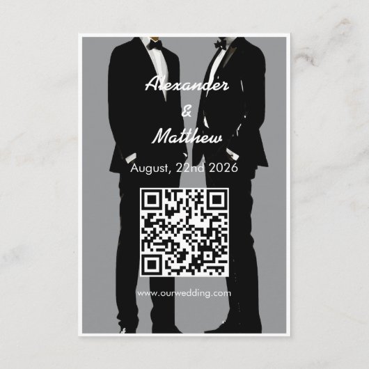 Elegante moderne gay Mannen bruiloft QR-code Informatiekaartje (Achterkant)
