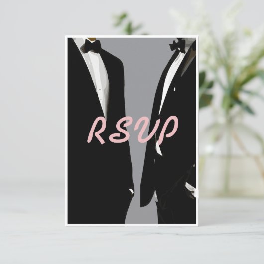Elegante moderne gay Mannen bruiloft QR-code RSVP Kaartje (Staand voorkant)