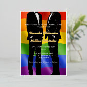 Elegante moderne gay Mannen bruiloft regenboog gou Folie Uitnodiging (Staand Voorkant)