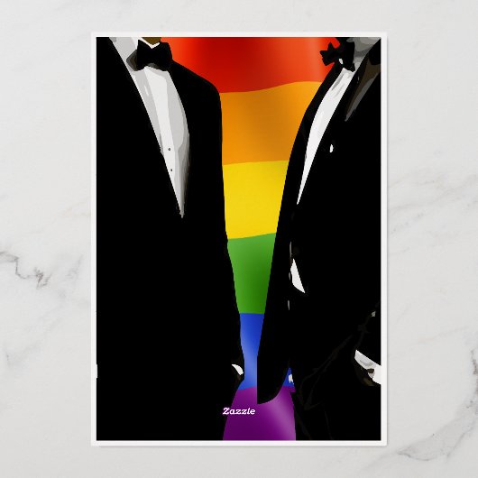 Elegante moderne gay Mannen bruiloft regenboog gou Folie Uitnodiging (Achterkant)
