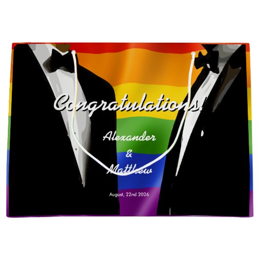 Elegante moderne gay Mannen bruiloft regenboog Groot Cadeauzakje (Voorkant)