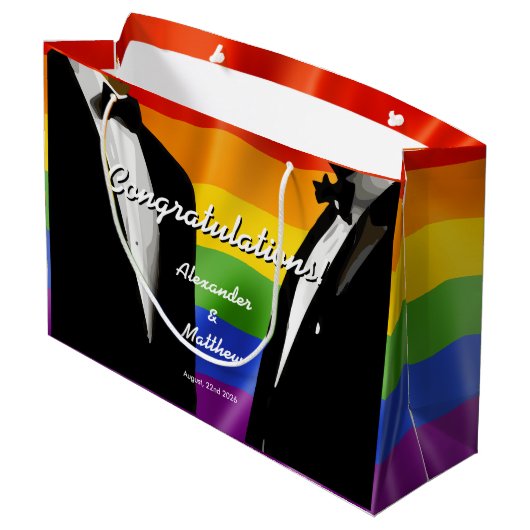 Elegante moderne gay Mannen bruiloft regenboog Groot Cadeauzakje (Achterkant Gekanteld)