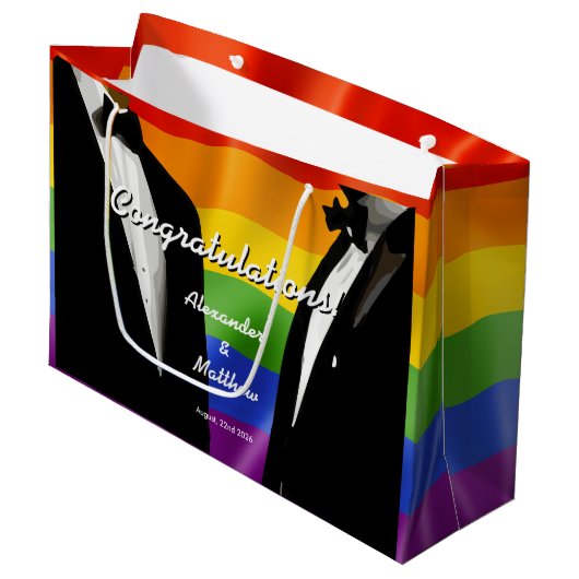 Elegante moderne gay Mannen bruiloft regenboog Groot Cadeauzakje (Voorkant Gekanteld)