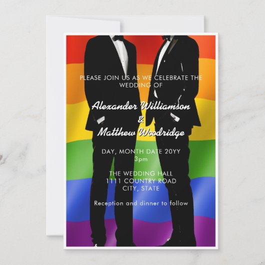 Elegante moderne gay Mannen bruiloft regenboog Kaart (Voorkant)