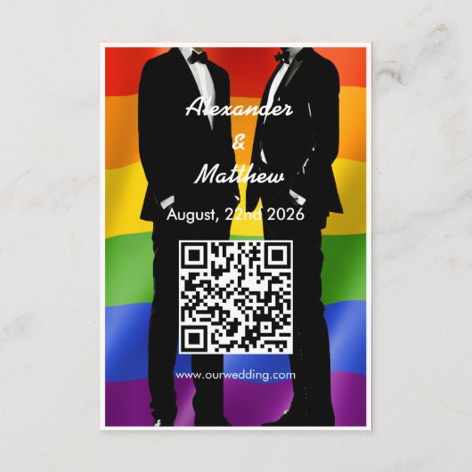 Elegante moderne gay Mannen bruiloft regenboog QR- Informatiekaartje (Achterkant)