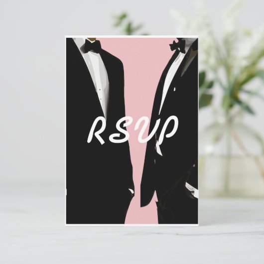 Elegante moderne gay Mannen bruiloft RSVP Kaartje (Staand voorkant)