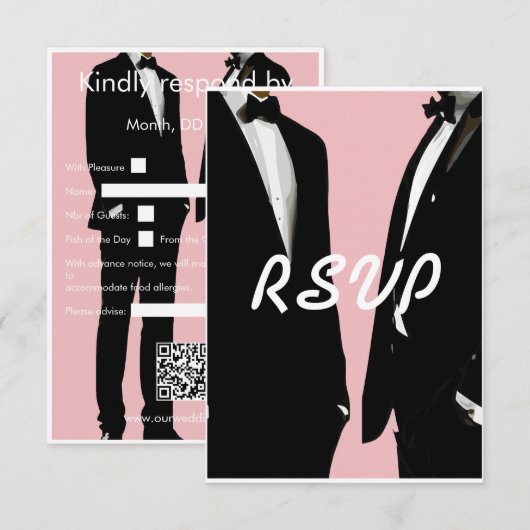 Elegante moderne gay Mannen bruiloft RSVP Kaartje (Voorkant / Achterkant)