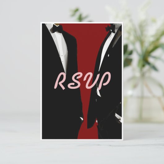 Elegante moderne gay Mannen bruiloft RSVP Kaartje (Staand voorkant)
