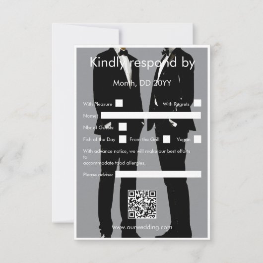 Elegante moderne gay Mannen bruiloft RSVP Kaartje (Achterkant)