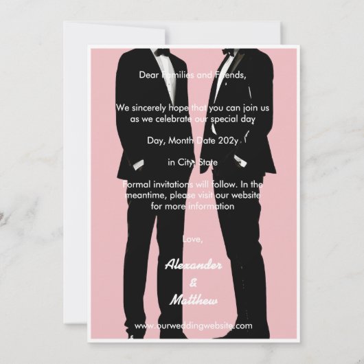 Elegante moderne gay Mannen bruiloft Save The Date (Achterkant)