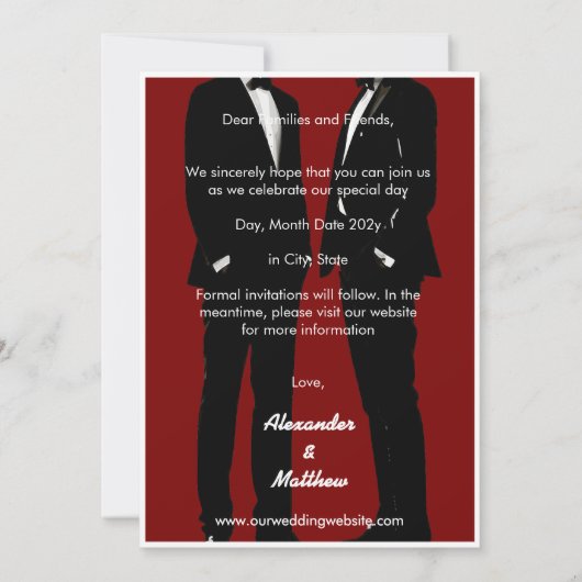 Elegante moderne gay Mannen bruiloft Save The Date (Achterkant)