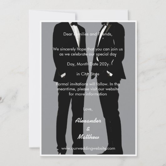Elegante moderne gay Mannen bruiloft Save The Date (Achterkant)