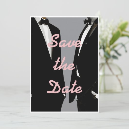 Elegante moderne gay Mannen bruiloft Save The Date (Staand voorkant)