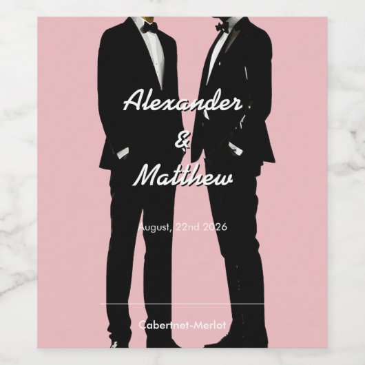 Elegante moderne gay Mannen bruiloft Wijn Etiket (Enkel label)