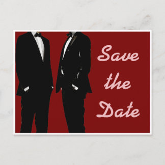 Elegante moderne gay mannen rood Save The Date-huw Briefkaart