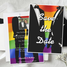 Elegante moderne gay mannen trouwfoto regenboog