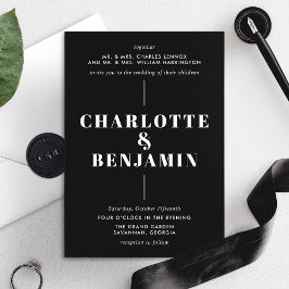 Elegante moderne gedurfde witte en zwarte bruiloft kaart