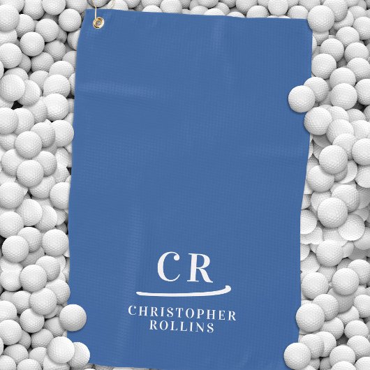 Elegante moderne geïnitialiseerde naam blauw golfhanddoek