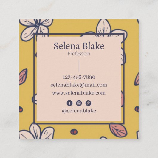 Elegante moderne gele bloem - chique vierkante visitekaartje (Achterkant)